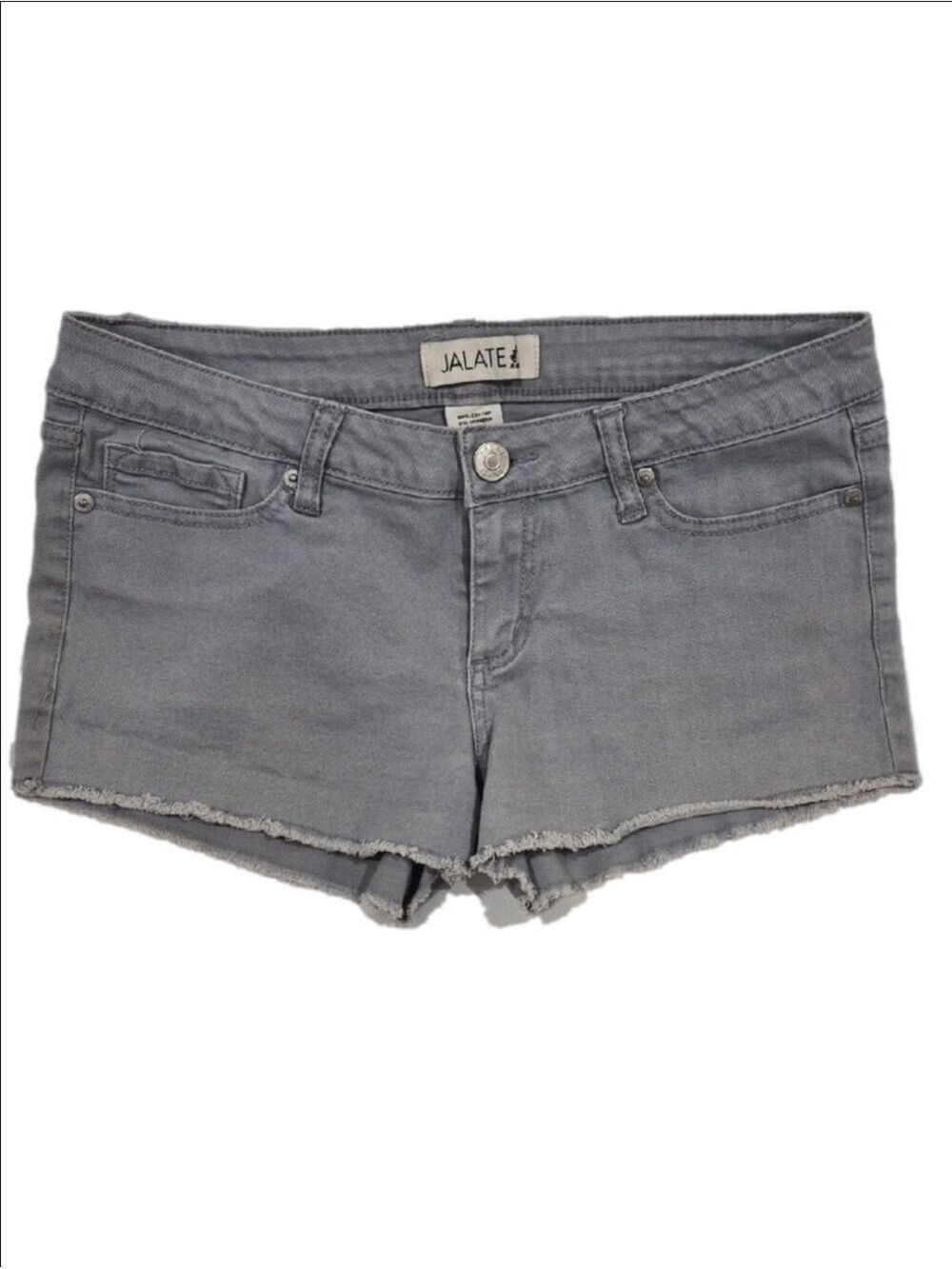 Jalate Women's Gray Denim Frayed Raw- Edge Hems Shorts With A Low-Rise Fit